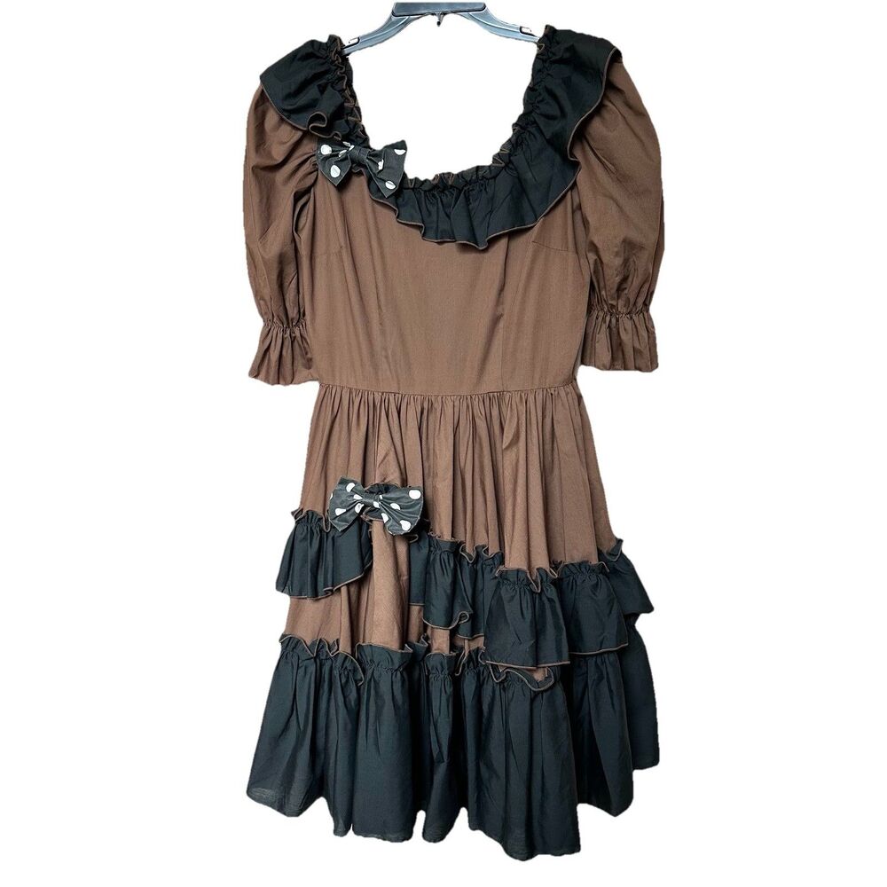 VTG Call it Fancy Square Dance Dress 10 Full Skirt Tiered Rockabilly Brown Blk